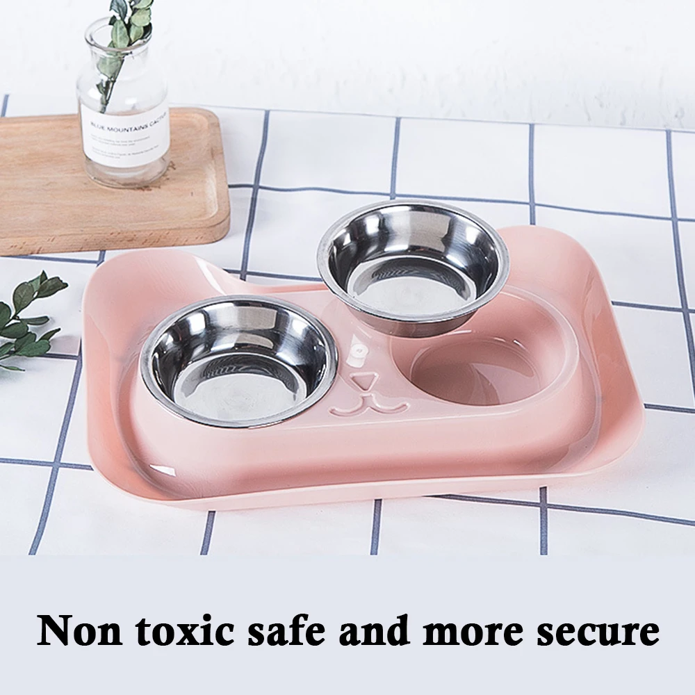 Leakproof No Spill Double Stainless Steel Dish Cat Feeding Pet Drinking Bowl Food Feeder Dog Cat Food Container tray