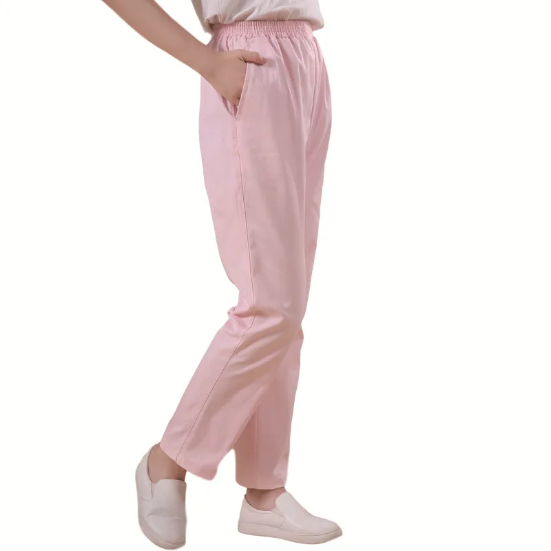 Pantalones de verano para uniforme de enfermera, pantalones de Color sólido para salón de belleza, enfermería, laboratorio, tienda de mascotas, pantalones de trabajo con correa elástica