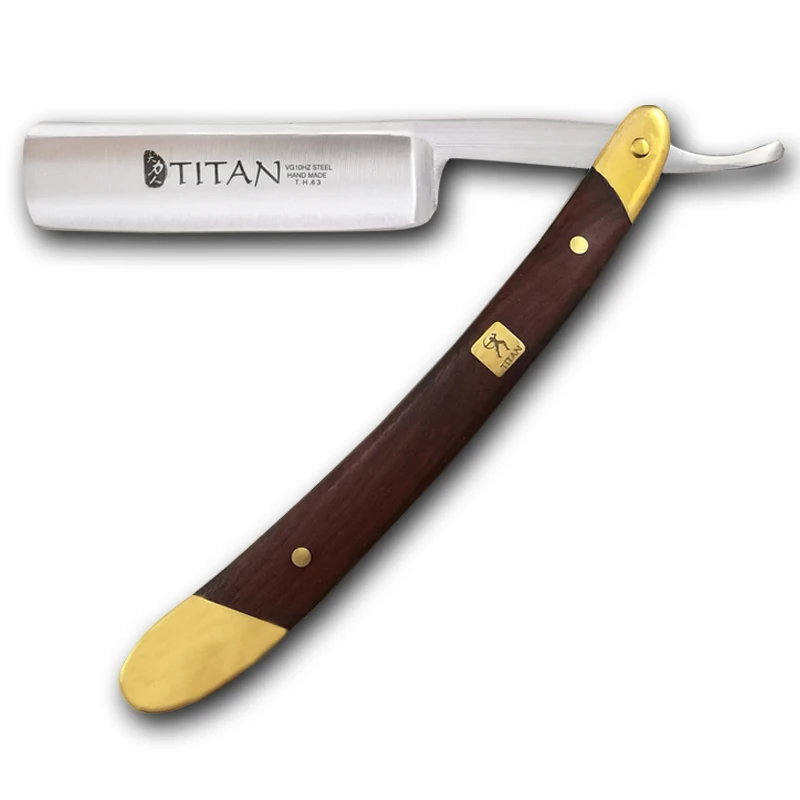 titan Wooden handle mes\'s shaving razor straight blade