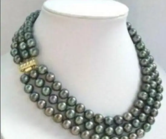 

Jewelry Pearl Necklace 3 row 7-8mm natural tahitian black green pearl necklace Free Shipping