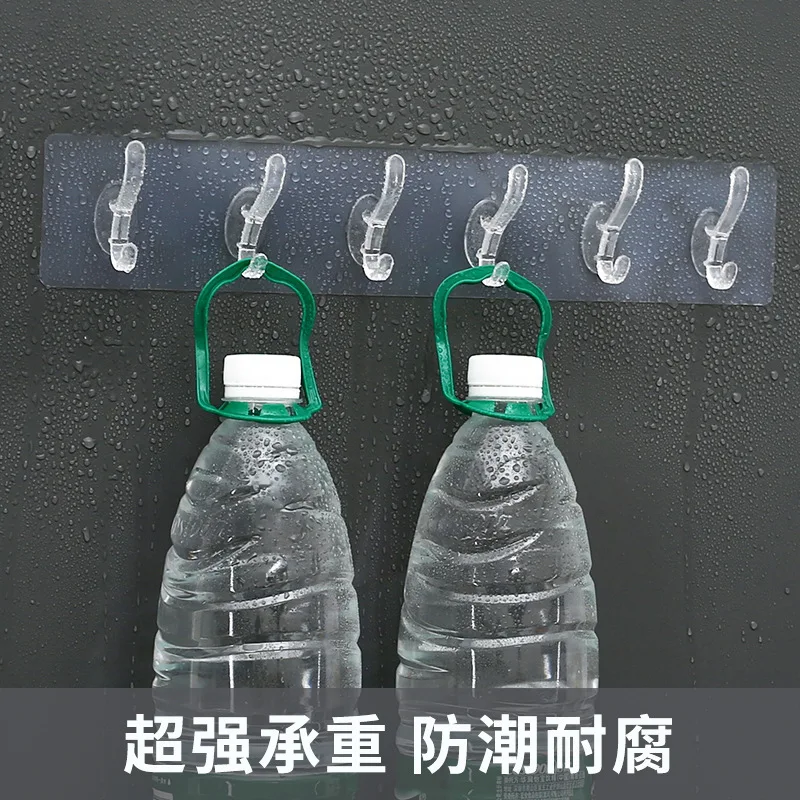 Transparent Row Hook Hole Free Traceless Adhesive Hook 5-6-hook Wall Hanging Row Clothes and Hats Hook