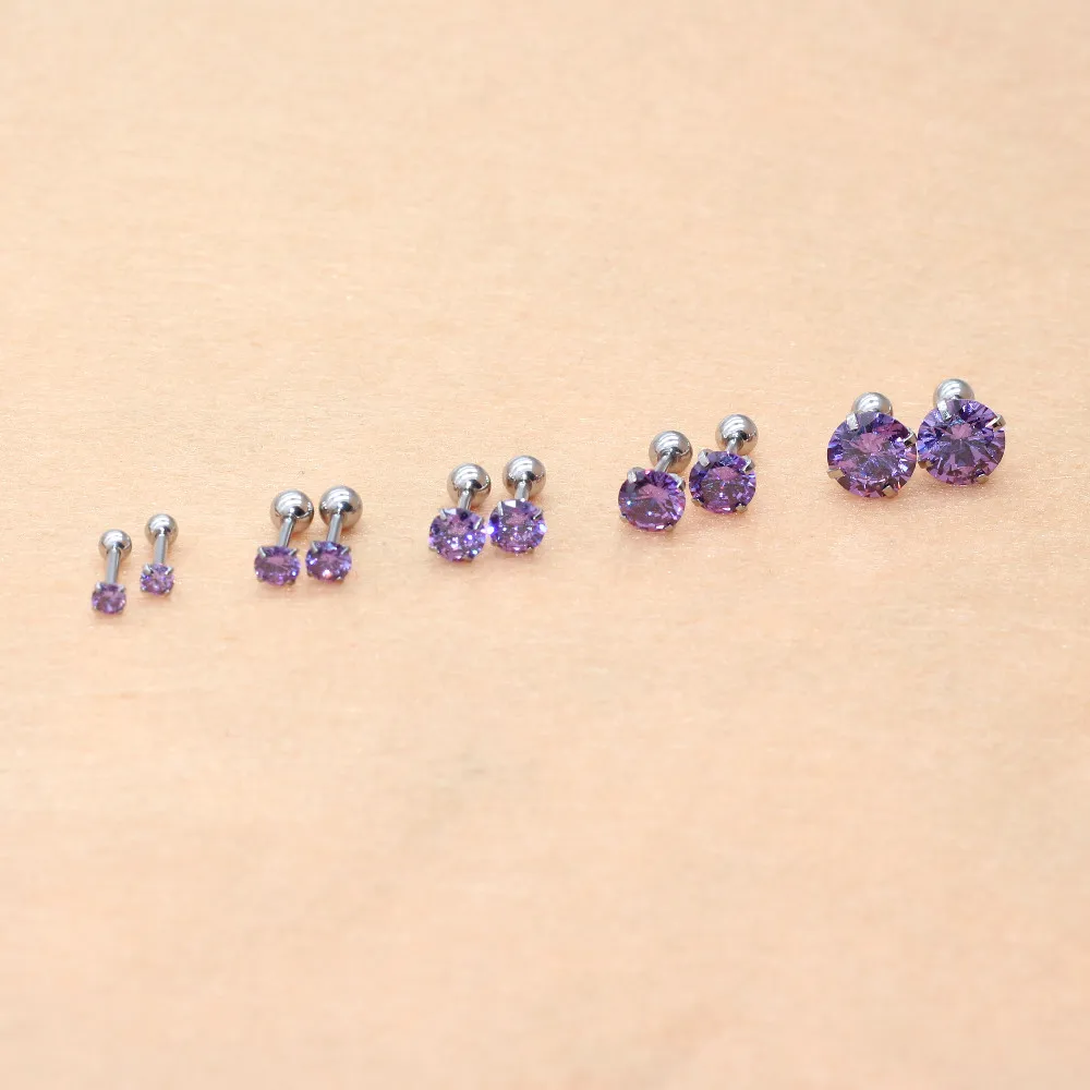 Lila AAA Zirkon Ohrstecker mit Schraubverschluss 316L Edelstahl 1,2x6mm Nadel Hypoallergener Schmuckzubehör – Detail 11