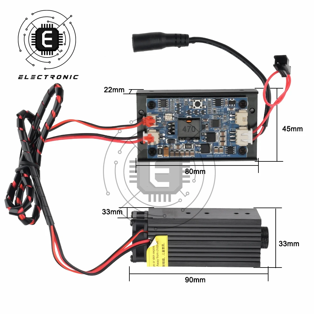 5W Blu-ray 445nm z zasilaczem, wentylator chłodzący, amerykański Standard, nadaje się do Laser do grawerowania DIY, z zasilaczem