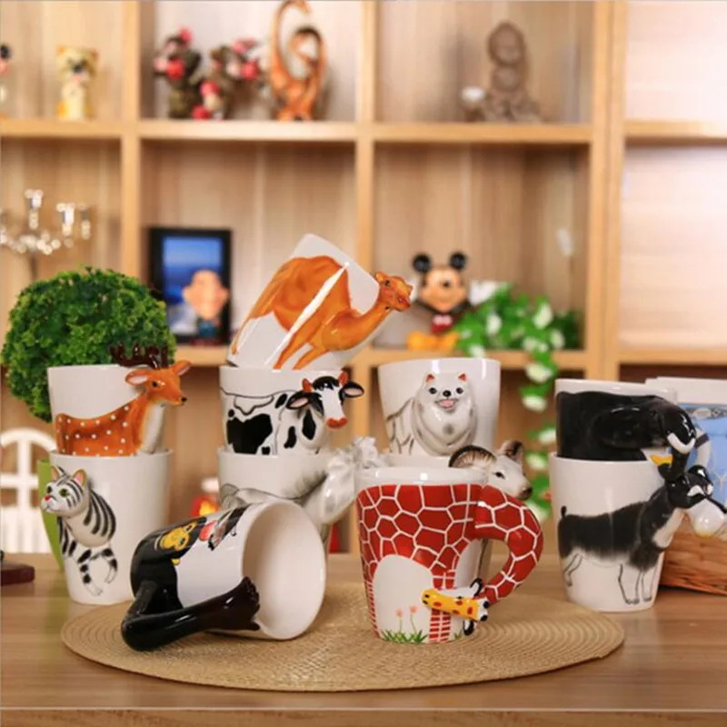 CFen A\'s Ceramic coffee cup milk tea mug 3D animal shape Hand painted animals mug,birthday gifts