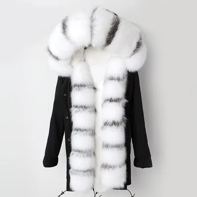 Top brand Genuine New Winter Rex Rabbit Fur Liner Silver Fox Parkas  high quality