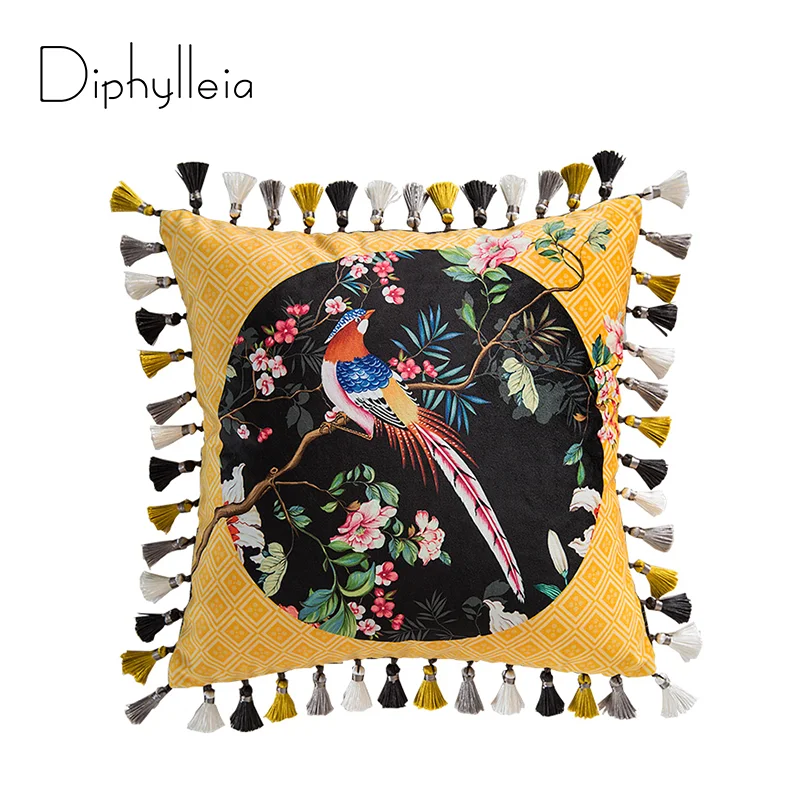 Diphylleia Top Luxury Cushion Cover Long Tassel Decorative Pillow Case British Style Garden Outdoor Throw Pillow Covers