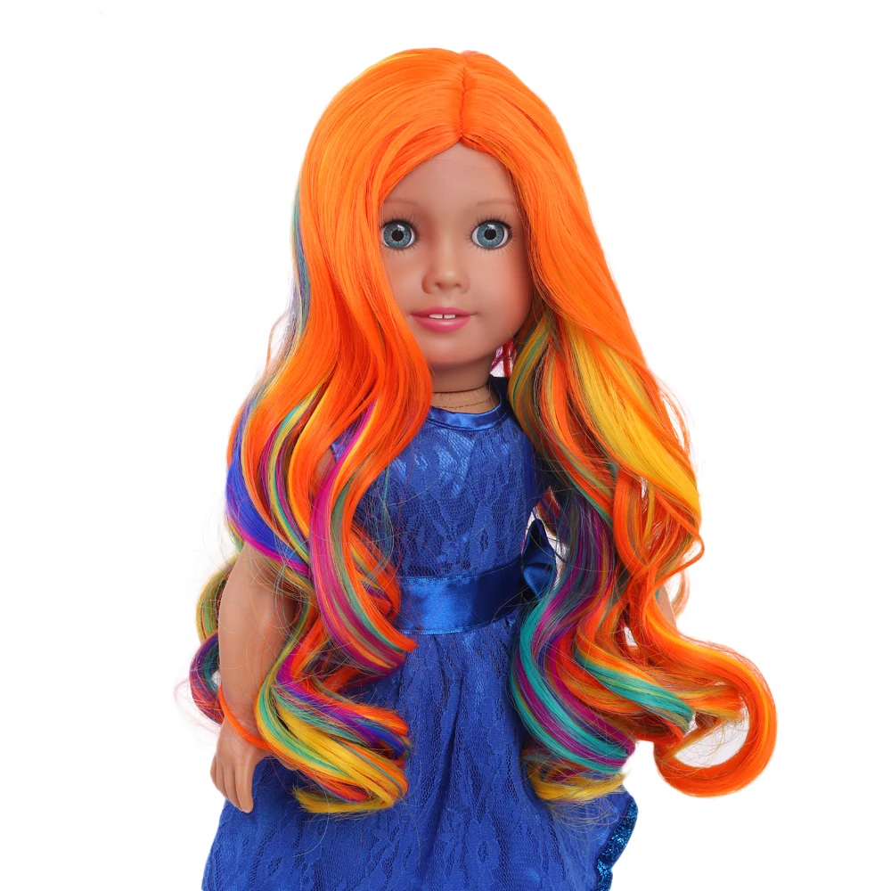 

Aidolla 18inch American Doll Wig Gradient Orange Long Curly Hair High Temperature Fiber Doll Accessories Wavy Wig For Dolls DIY