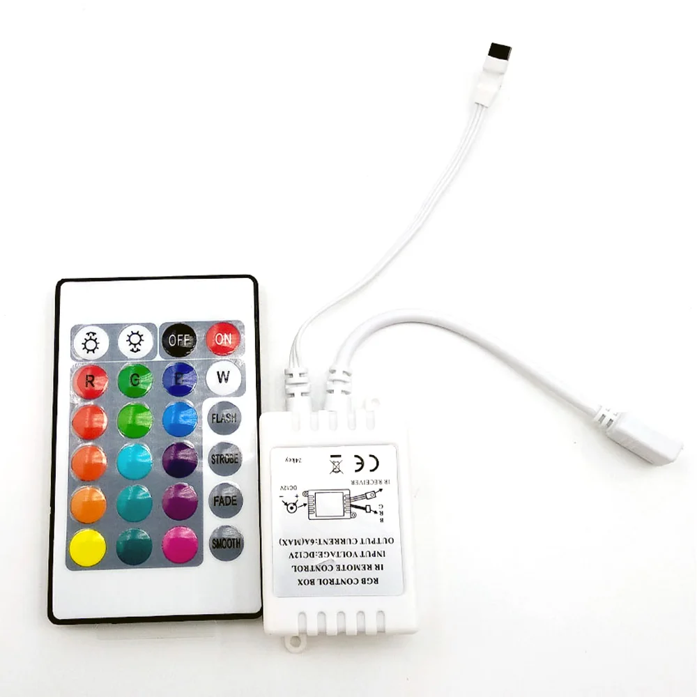 24 Keys Wireless RGB LED Light Controller Ir Remote 12V Dimmer for LED Strip Connector