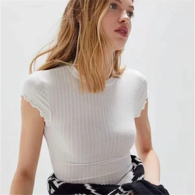 

MRMT 2024 Brand New short sleeve Tshirt knit thread slim solid color short coat round neck pit T-shirt female summer women's top