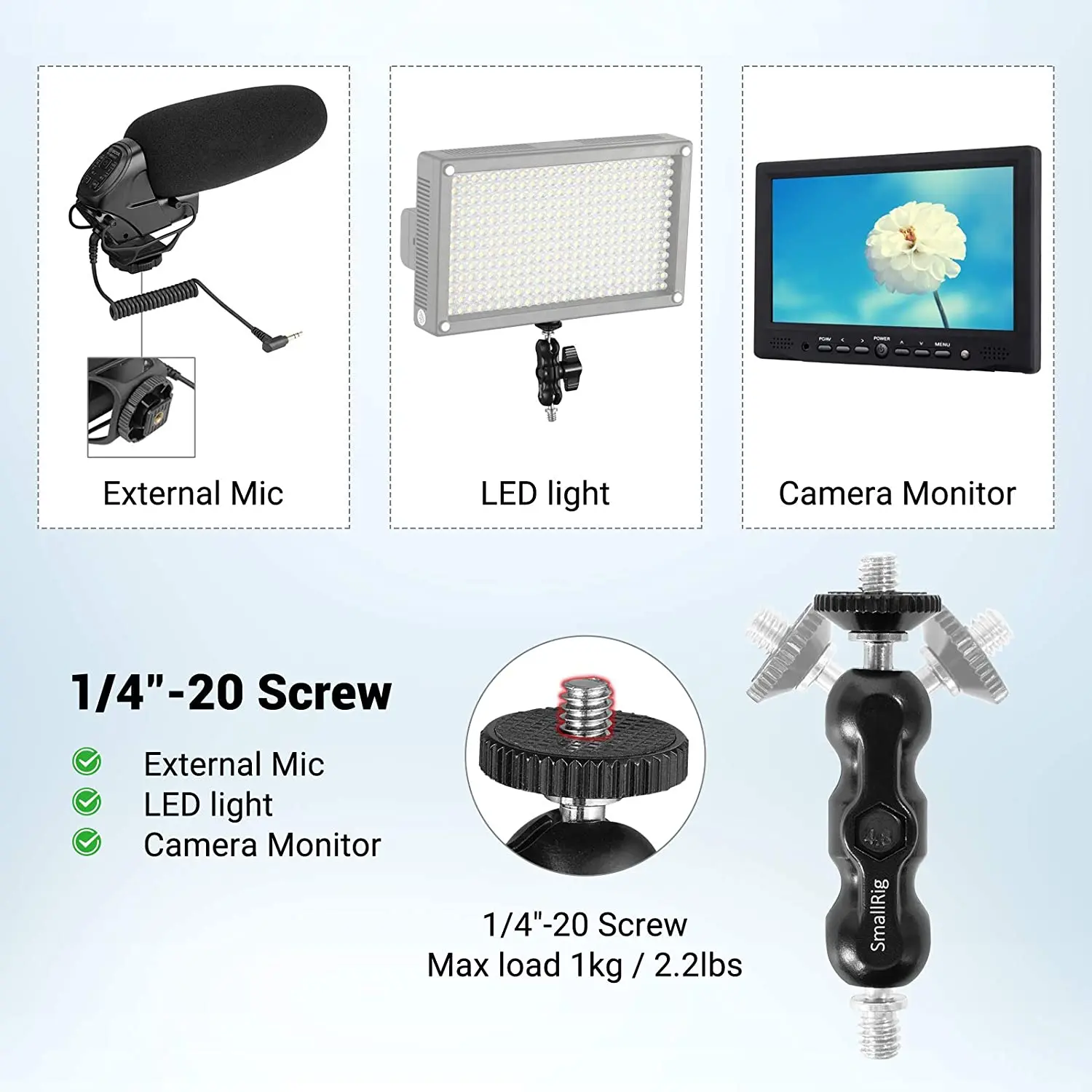 SmallRig Adjustable Universal Magic Arm with Small Ballhead for Camera Monitor / LED Light Support with 1/4 Screw