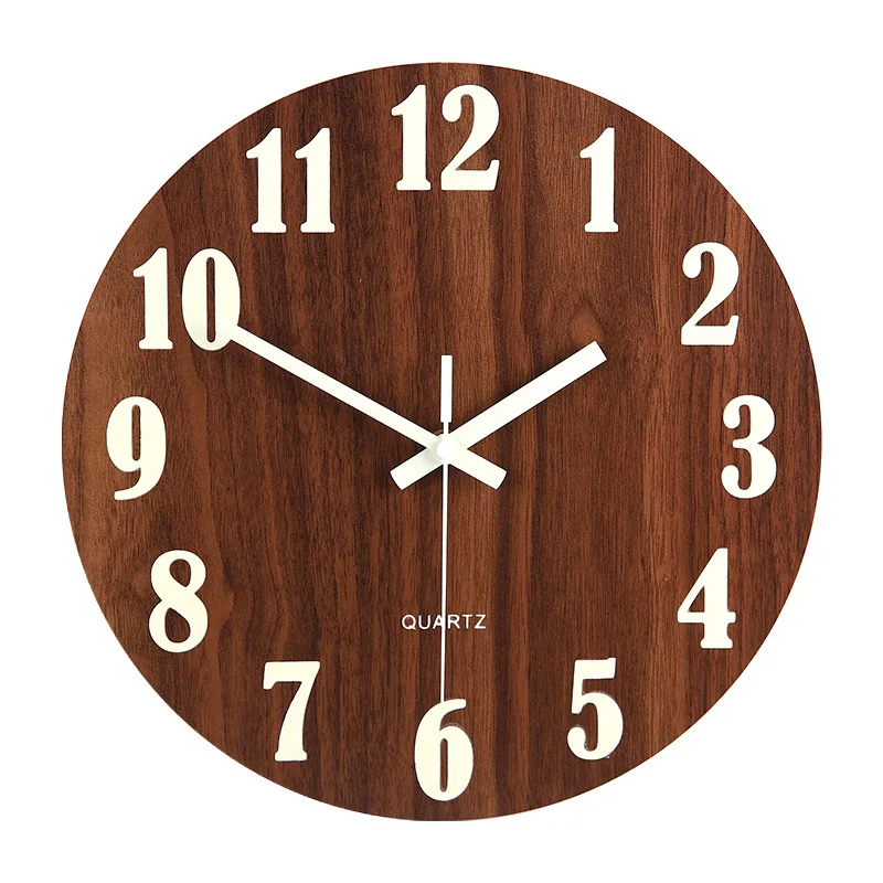 12 Inch Luminous Wall Clock Wood Silent light in dark night Nordic Fashion Wall Clock Non Ticking Clock With Night Light