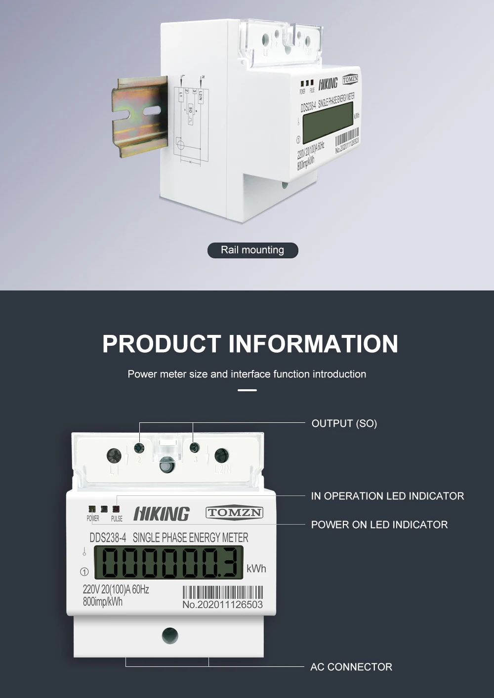 20(100)A 220V 60HZ Single phase Din rail KWH Watt hour din-rail energy meter LCD