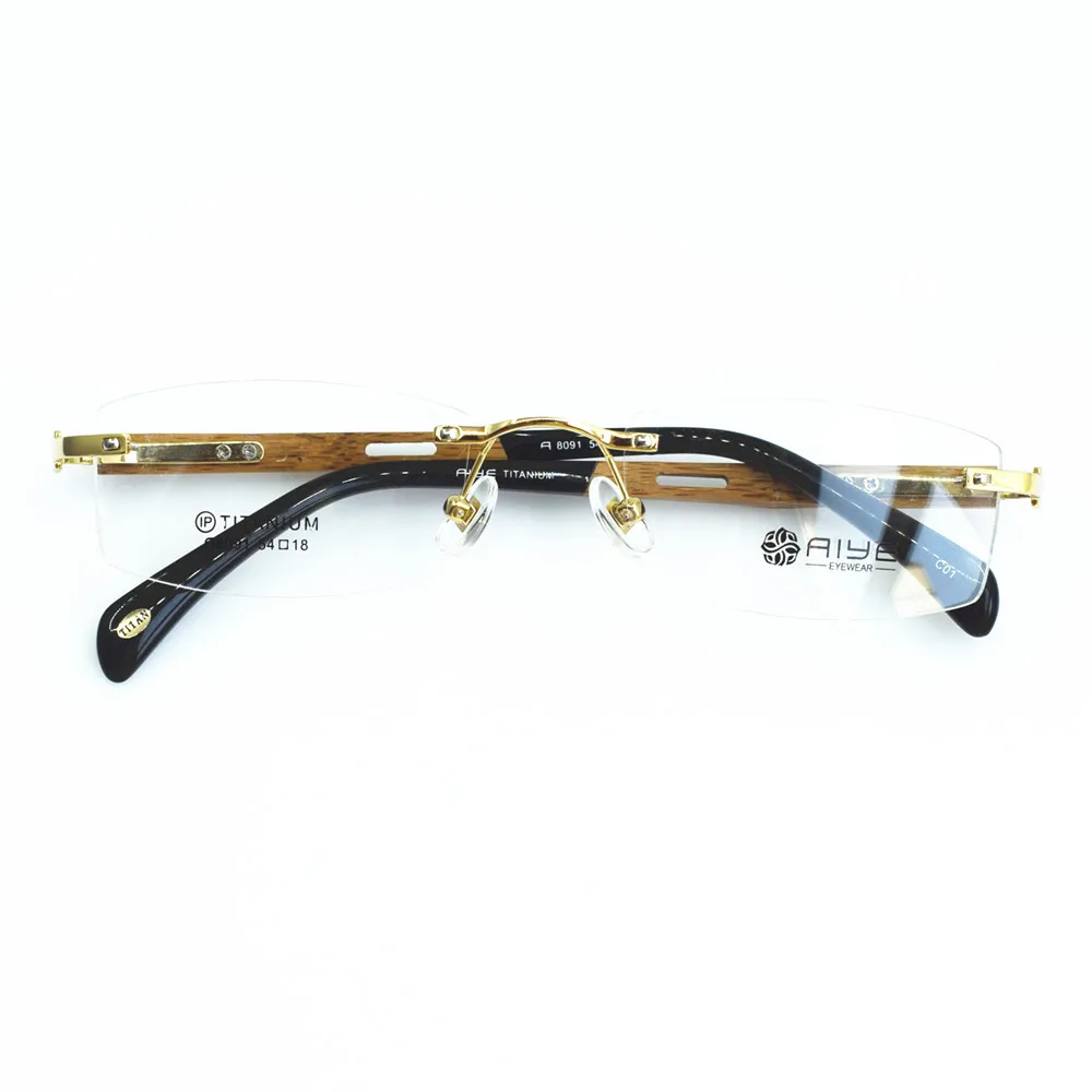 Pure Titanium Wooden Hand Made Rimless Eyeglass Frames Luxury Myopia Rx able Men Women Glasses Spectacles Top Quality