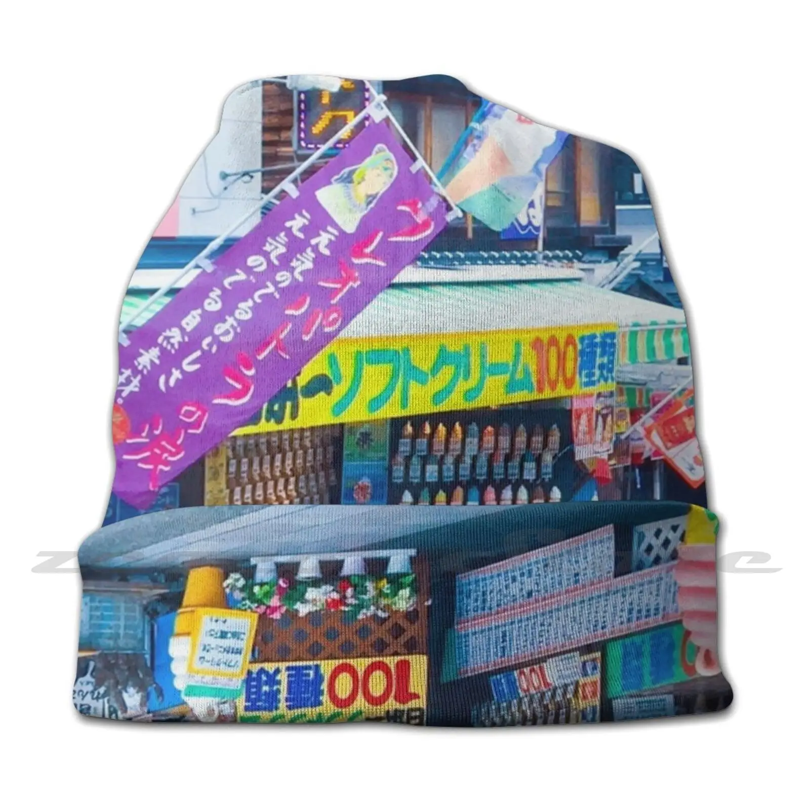 Musashi Ice Cream Shop Personalized Pattern Knit Hats Plus Size Elastic Soft Cap Japan Japanese Ice Cream Bright Colorful