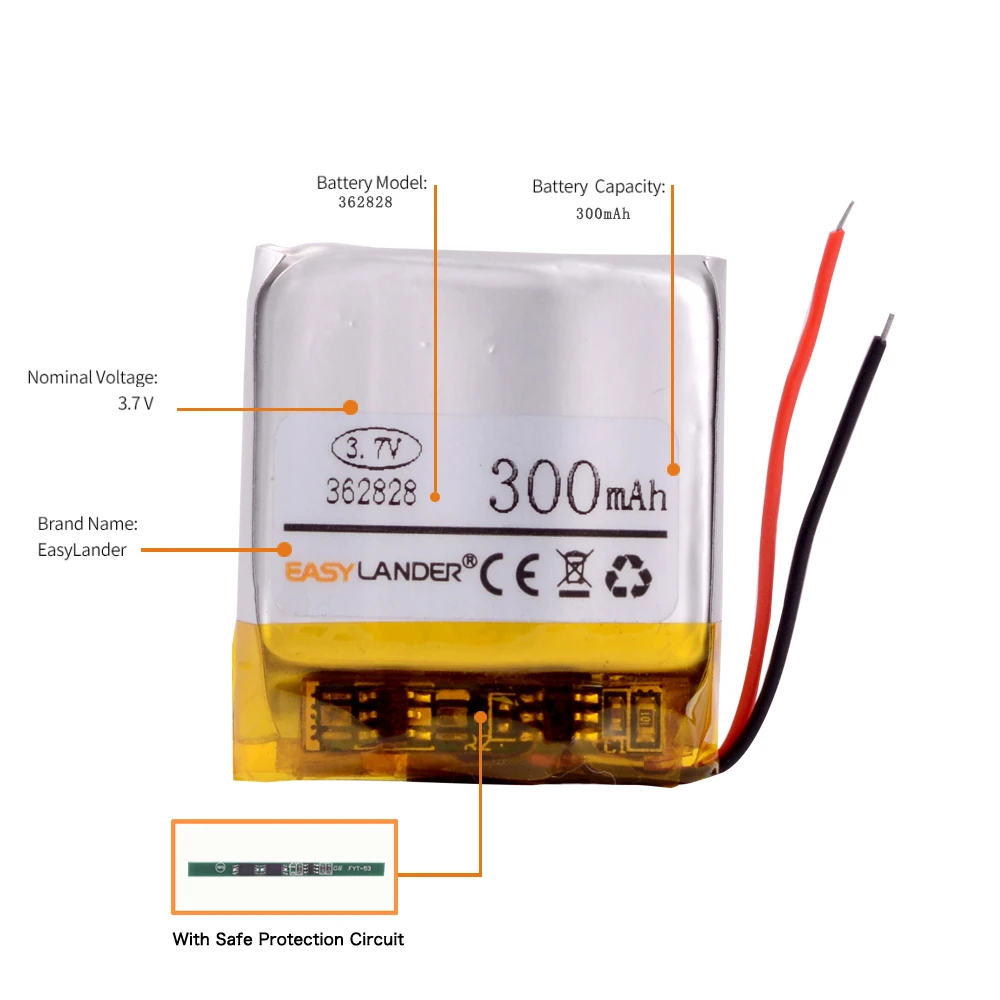 362828 3.7V 300mAh Rechargeable Lithium Li-ion Polymer Battery for toy Bluetooth voice recorder  dvr prology ireg-7250 shd