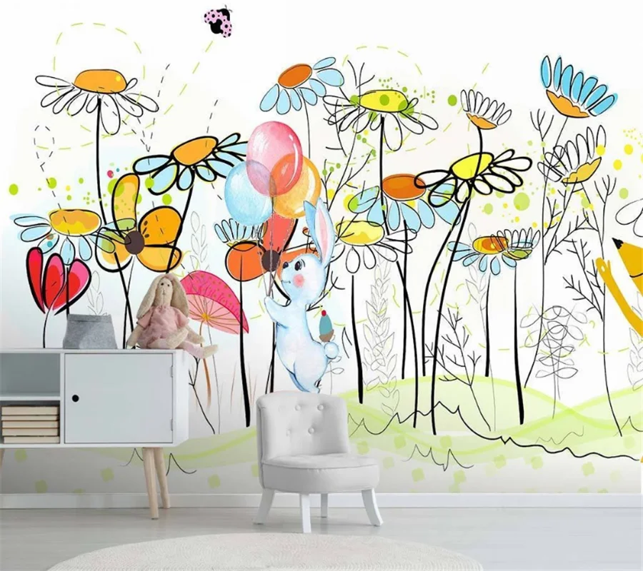 

wellyu Custom wallpaper 3d children's room hand-painted flowers cute cartoon background living room bedroom background wallpaper