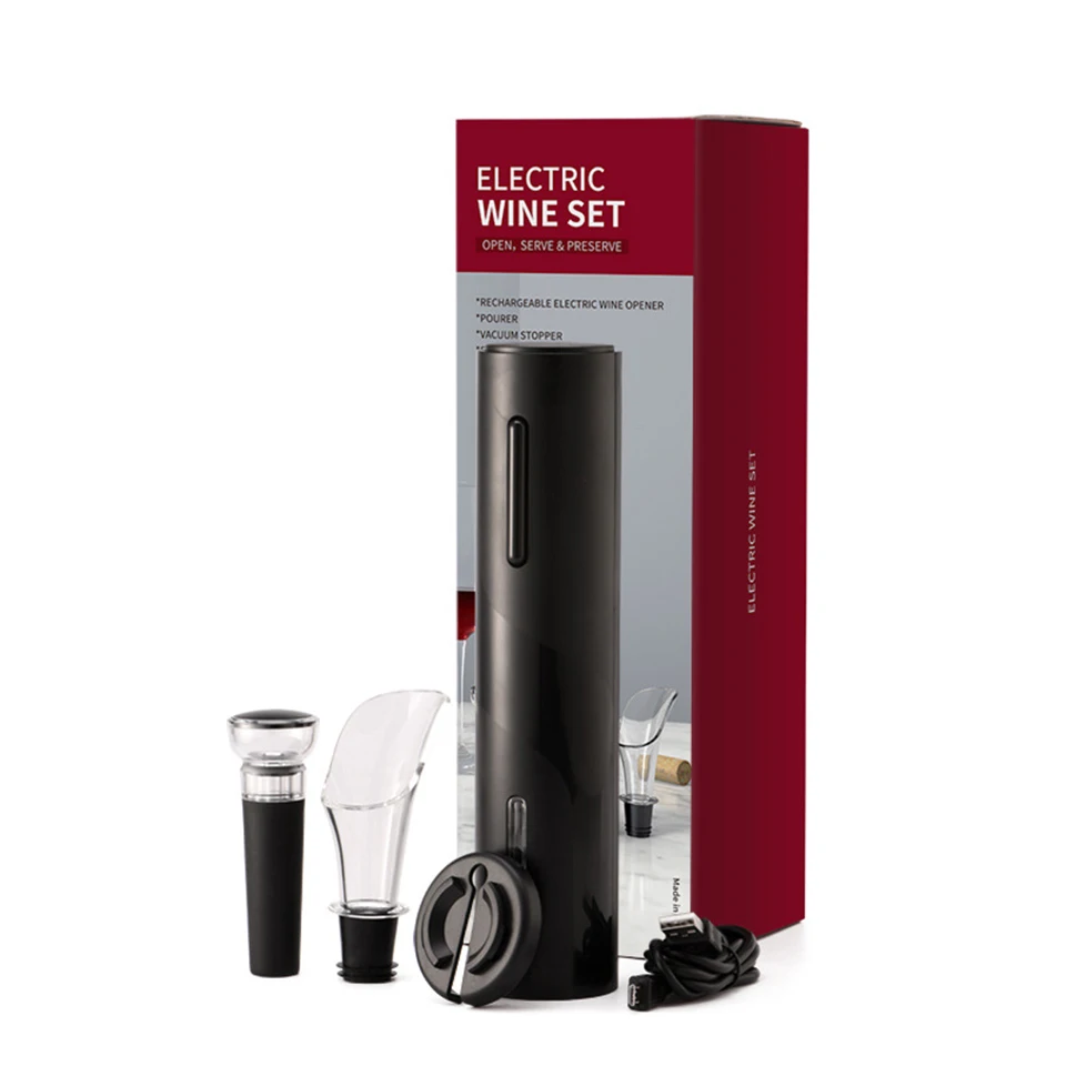 

Bar Accessories Battery Electric Automatic Wine Stopper&Pourer Bottle Opener Corkscrew Set with Foil Cutter KLTD-4