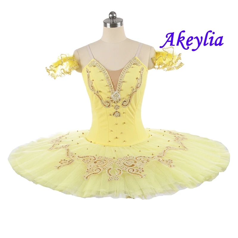 Pale Yellow Pancake tutu professional for girls Women Ballet Tutu Kids Paquita Classical Ballerina dress Skirt Stage Costume