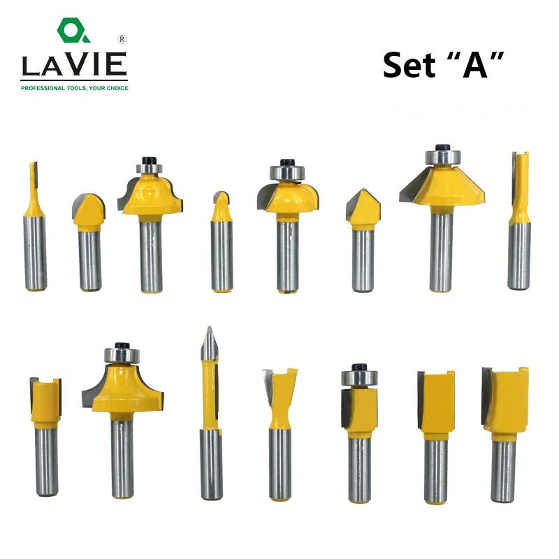 LAVIE 15pcs 8mm Set di punte per Router taglio fresa dritta per punte per legno taglio in carburo di tungsteno lavorazione del legno MC02006