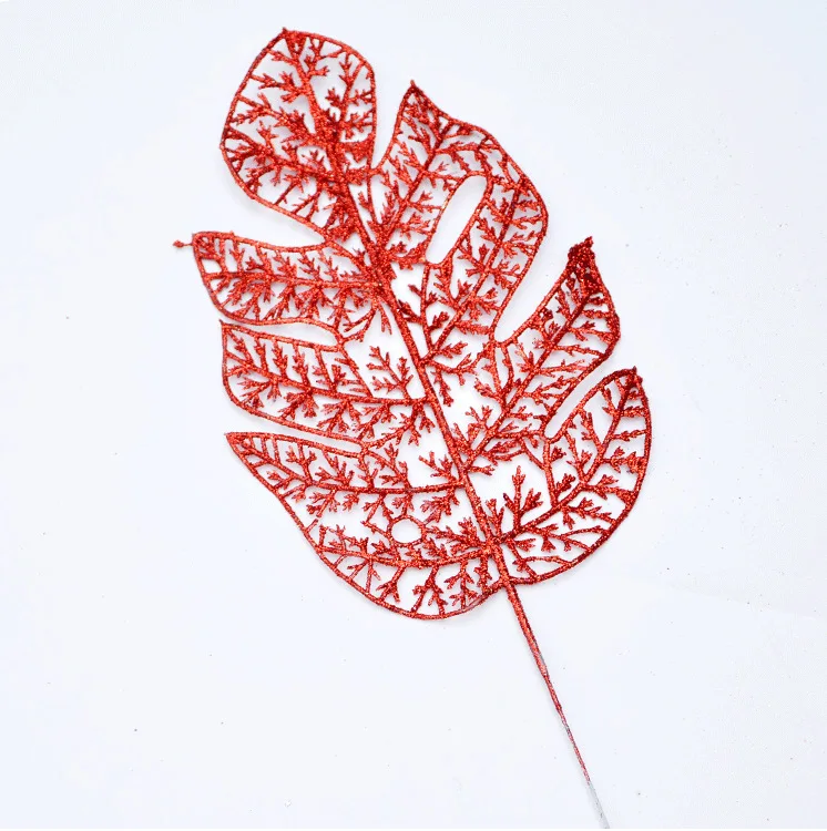 15pcs 42CM For christmas decoration artificial plastic Monstera leaf Xmas leaves gold dust powder silver red