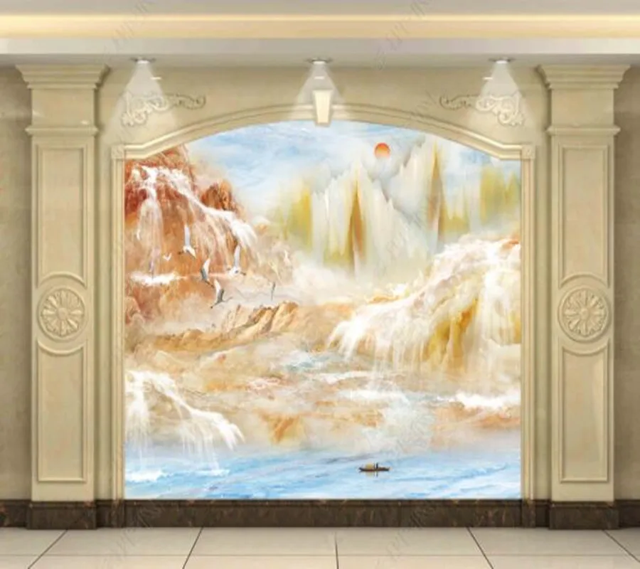 Papel de paredeair swallow mountain river, marble wallpaper mural living room bedroom sushi shop restaurant mural home decor