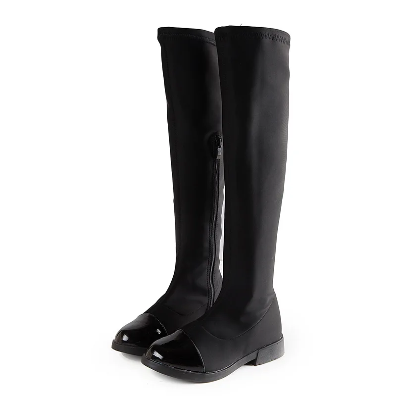 Mädchen Stiefel 2024 Winter neue Mode schwarz hohe Stiefel über dem Knie Stretch Stoff Prinzessin Stiefel für Kinderschuhe сапоги детские