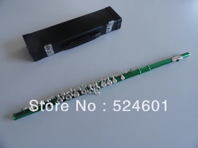 Hot Chinese Army Green Silvering 16 Holes Closed C(C) Flute Plus the E Key Flute Obturator Musical Instrument Metal Flute