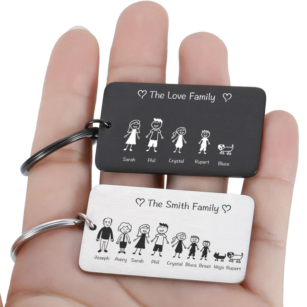 Personalisierte Familie Keychain Eingraviert Familie Geschenke für Eltern Kinder Vorhanden Schlüsselbund Tasche Charme Familien Mitglied Geschenk