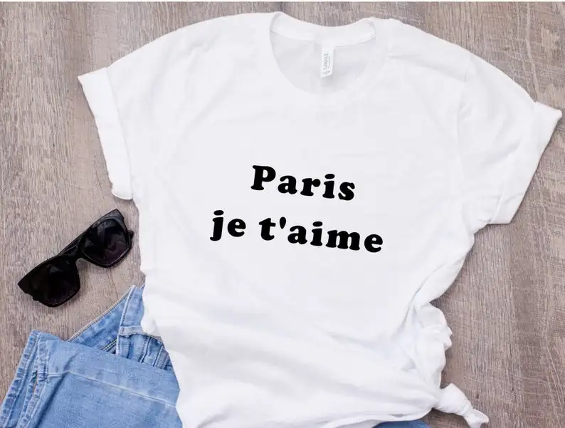 

Paris je t'aime letter printed T-shirt 100% cotton shorts sleeve crewneck funny fashion top tees t shirts for women Ladies girl