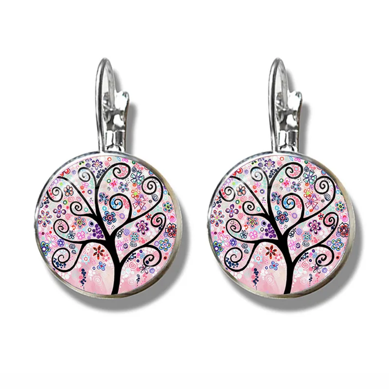 2021 New Colorful Tree of Life Silver Color Earrings Fashion France Earrings for Women EarHook Life Tree Glass Dome Jewelry Gift