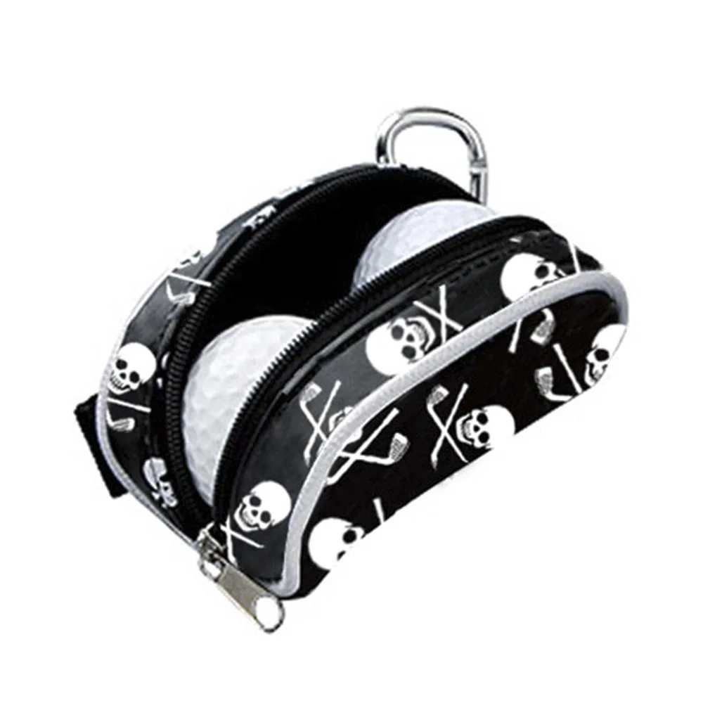 Mini BOLSA PARA pelota de Golf, bolsa de almacenamiento con diseño de Calavera, de cuero PU, con cierre de cremallera y mosquetón