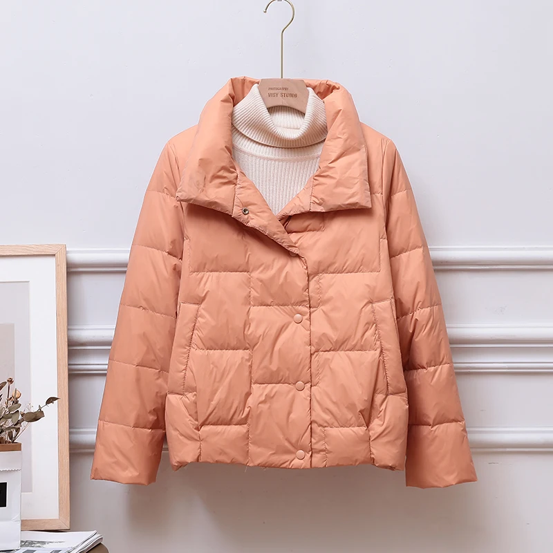 Primavera e outono jaqueta feminina jaquetas gola alta casaco para mulher leve outerwear feminino coreano para baixo casaco topos