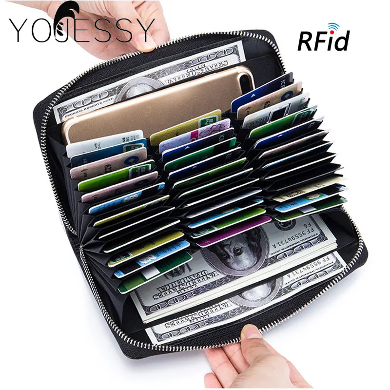 

YOJESSY RFID Wallet for Women Genuine Leather Female Travel Purse Zipper Women's Wallet Card Holder