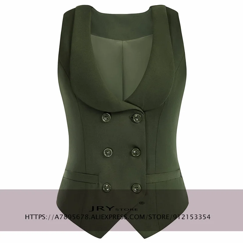 Women's Double Breasted Vest Retro Lapel Collar Vest Coat with 2 Pockets Slim Fit Work Wear