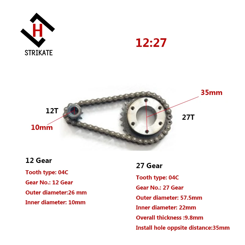 Diy skate elétrico engrenagem rodas kit 04c 2 pontos engrenagem da roda de corrente 27 engrenagem elétrica diy rodas