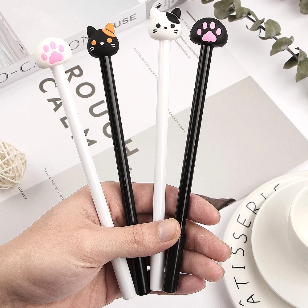 4Pcs / Set Kawaii Cartoon Cat Paw Shape Gel Pen Cute Black Gel Ink Pen For School Kids Writing Stationary Pen Office Supplies