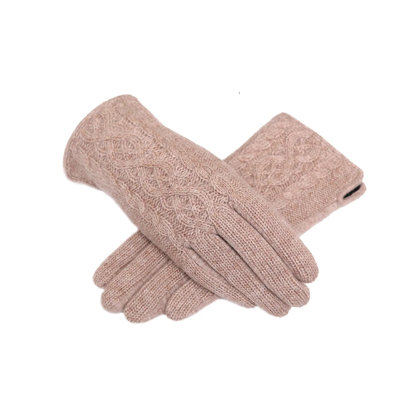 Women Winter Keep Warm Touch Screen Wool Knitting Gloves Elegant Fashion Female Plus Velvet Inside Thicken Outdoor Gloves