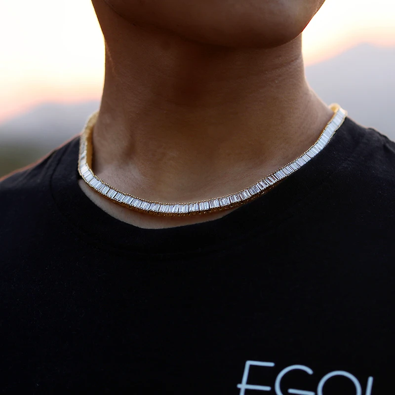  D&Z 6mm Iced Out Baguette Tennis Chain Choker Necklace 3 Colors Available Hip Hop Charming Necklace For Man/WomenGift