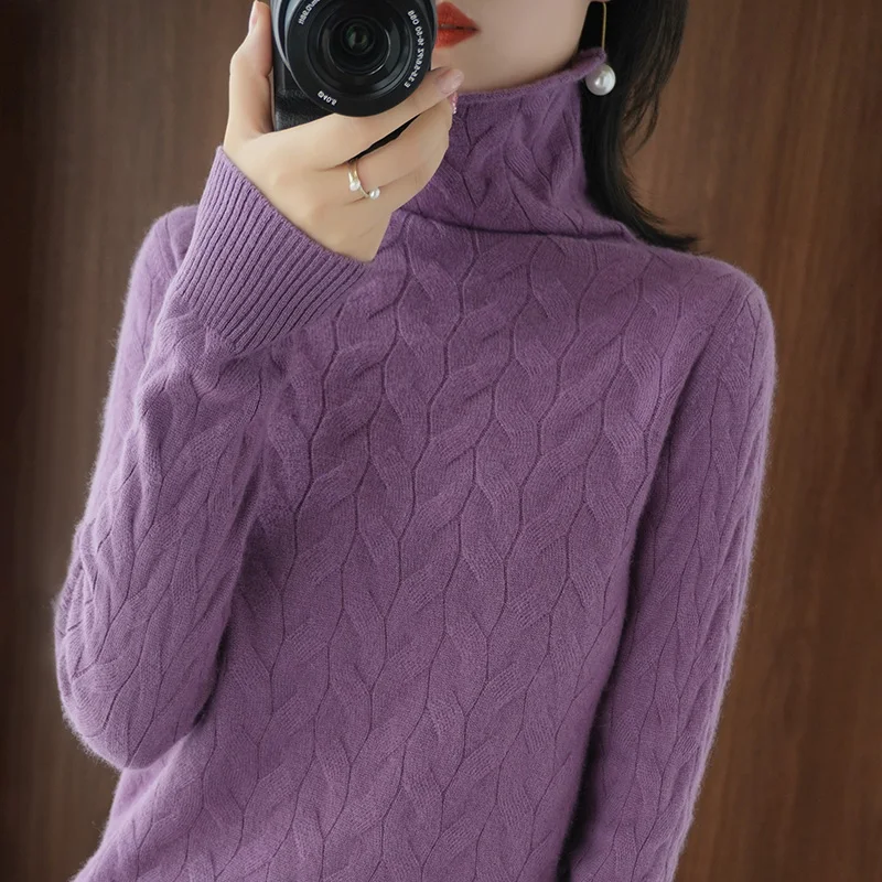 Tailor Sheep 2021 Autumn Winter New Twist Turtleneck Solid Color Tops Women's Long Sleeve Knitted Bottoming Thick Pullover