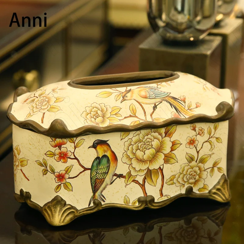 Creativity Painted Ceramic Tissue Boxes American Pastoral Hand Paint Flowers Birds Paper Towel Organization Porcelain Ornaments