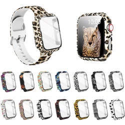 Funda y cristal para Apple Watch, 44mm, 40mm, 38mm, 42mm, parachoques de PC duro, cubierta protectora de leopardo de moda para iWatch SE 6 5 4 3 2 1