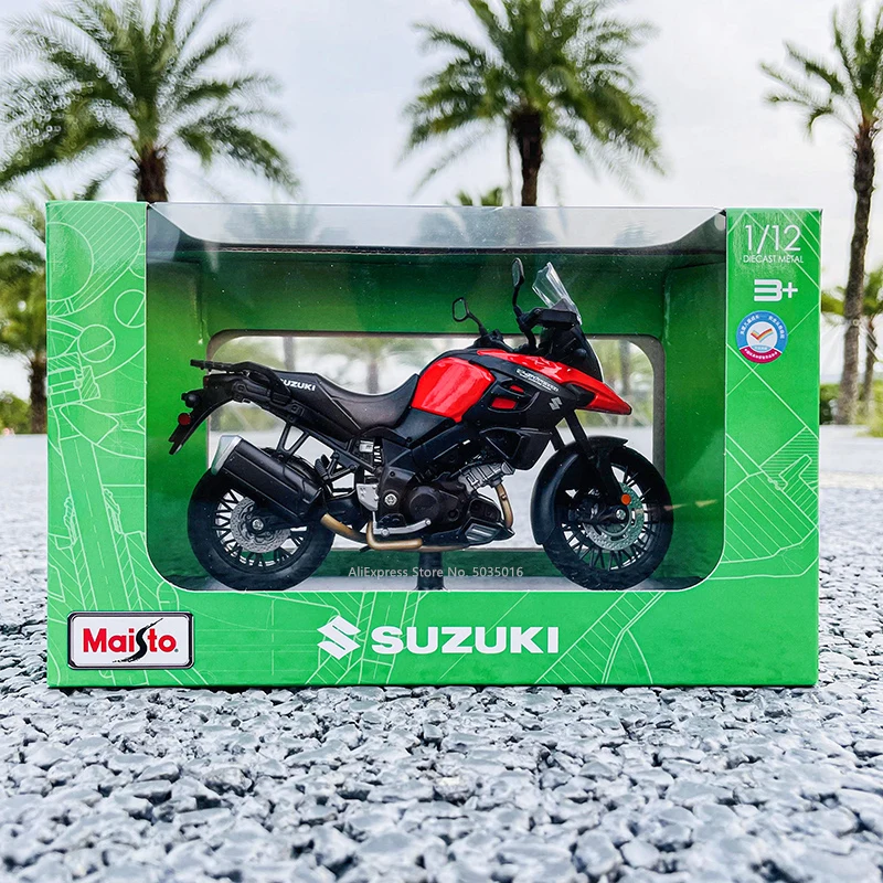 Maisto 1:12 Suzuki v-strom con base de aleación, motocicleta todoterreno, modelo de fundición a presión autorizado genuino, regalo de colección de