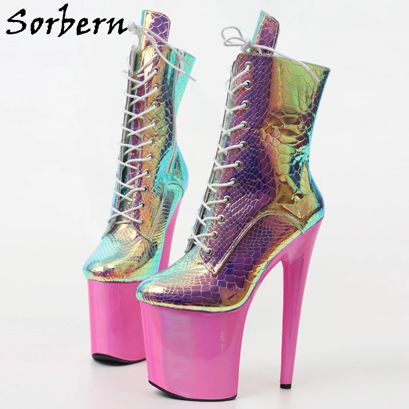 

Sorbern Laser Snake Pole Dance Boots Women Stripper High Heel Lace Up Platform Heels Plus Size Women Vintage Shoes Custom Color