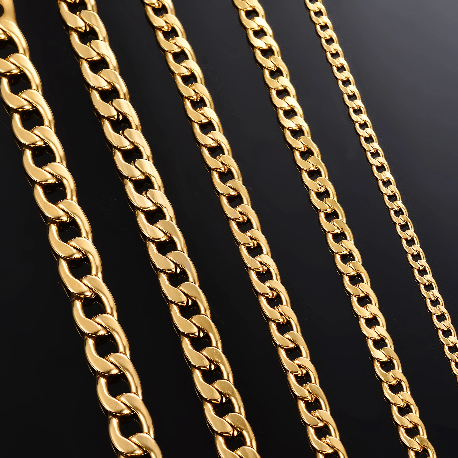 1 Stück Länge 21cm-100cm Goldfarbene Flache Panzerkette 3mm-9,5mm Edelstahl Panzerkette für Männer und Frauen – Detail 1