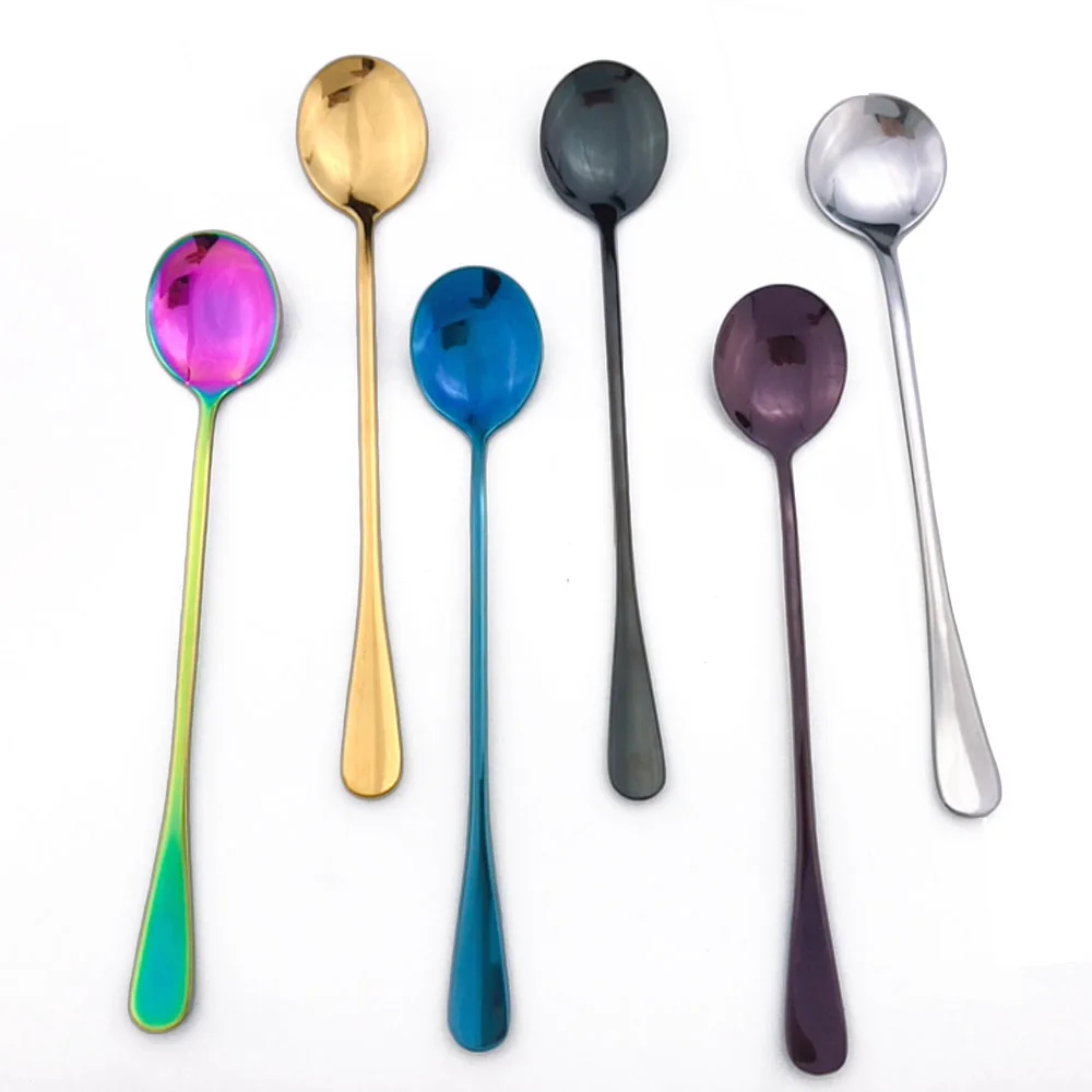 Colorful Rainbow Black Coffee Dinner Dessert Spoons Table Teaspoon Round Scoop Long Handle Spoon Dinnerware Salad Drinking 1pc