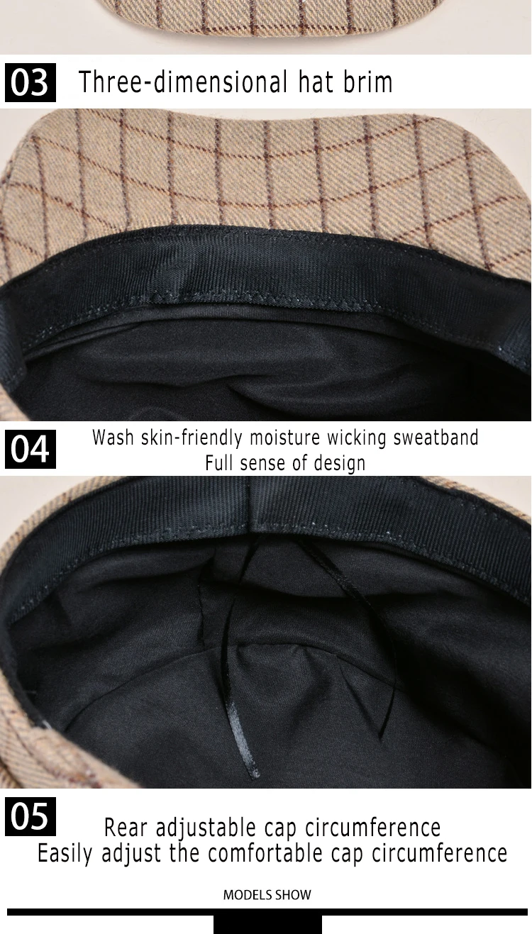 K239 frauen Hüte Mode 2021 Neue Berets frauen Retro Hüte Herbst Und Winter Alle-spiel Überprüfen Achteckige hut frauen Kepi – Detail 5