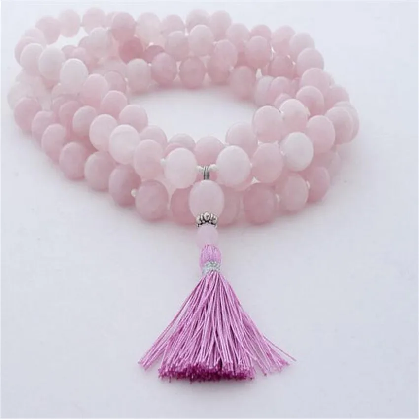 

10mm Rose Quartz 108 Buddha Beads Tassels Necklace energy DIY Chakas Buddhist fengshui Meditation Ruyi Wrist spirituality