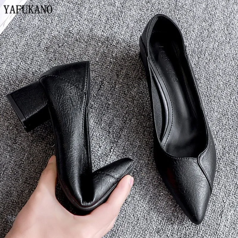 Simple Fashion Soft Leather Womens Pumps Square Heel High Heels 3Cm/5Cm Chunky Heel Black Career Work Shoes 2024 New Arrivals