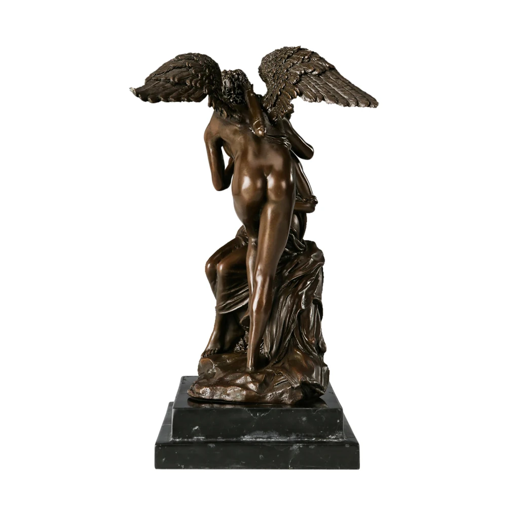 Angel Kiss Bronze Statue Couple Love Sculpture Antique Figurine Art Anniversary Gifts Wedding Decor Ornament