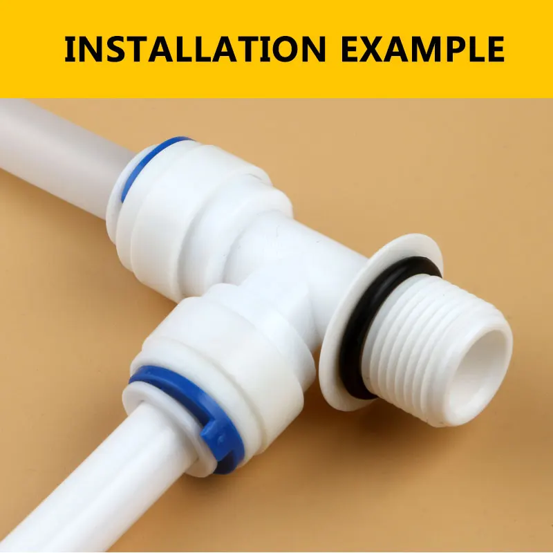3/8 "Sisi Pria Benang Koneksi Cepat 3/8" Tabung Selang Sama dengan Tipe T Air Fitting dengan Cincin Penyegel Reverse osmosis Akuarium Tee